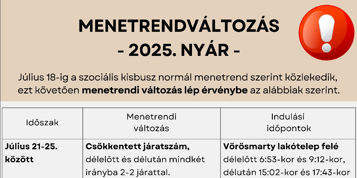 Változások a kisbuszjárat nyári menetrendjében