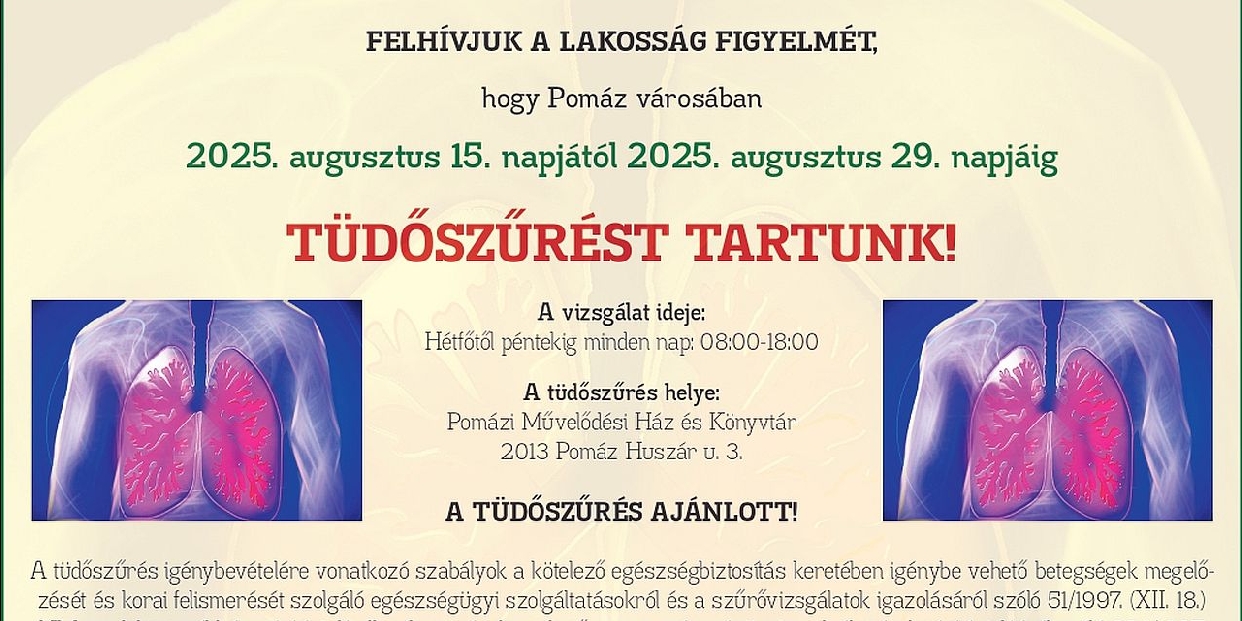 Augusztus 15-én kezdődik a tüdőszűrés
